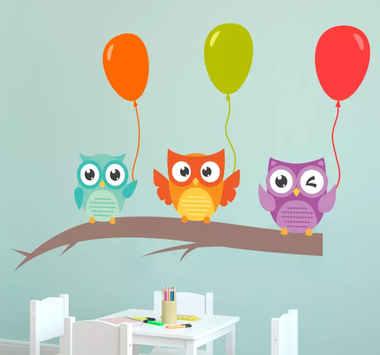 Wandtattoo Kinderzimmer bunte eulenballons - TenStickers