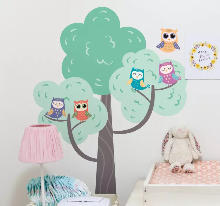 Wandtattoo kinderzimmer bunter eulenbaum - TenStickers