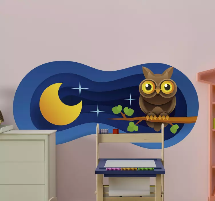 Wandtattoo Kinderzimmer eule unter mond - TenStickers