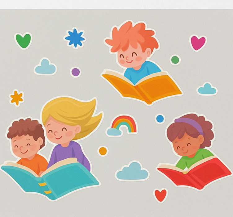 Wandtattoo Kinderzimmer fliegende bücher und kinder - TenStickers
