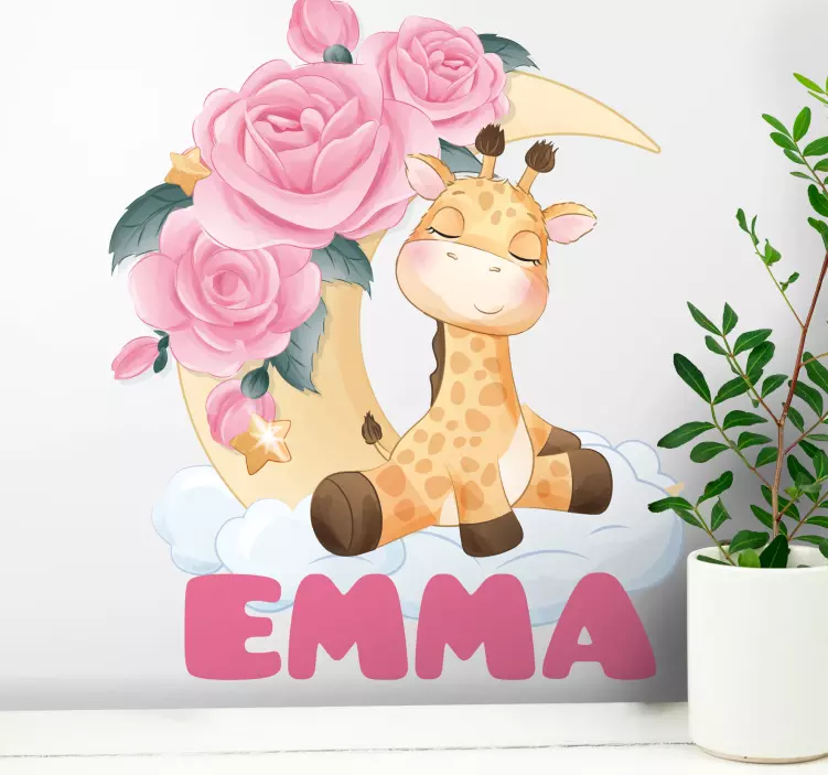 Wandtattoo Kinderzimmer giraffe mit blumen - TenStickers