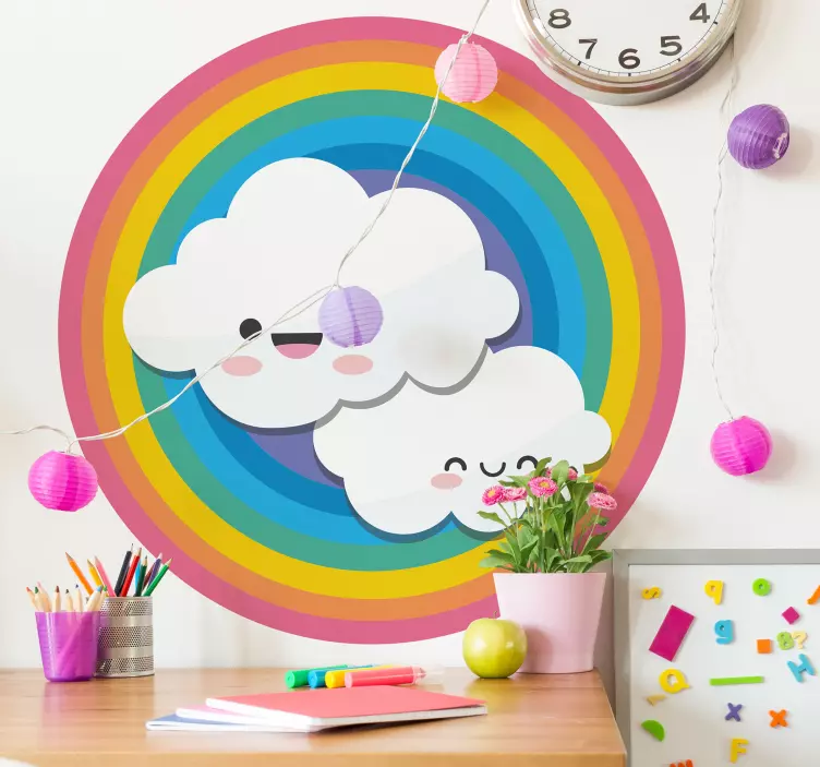 Wandtattoo Kinderzimmer glücklich wolken regenbogen - TenStickers