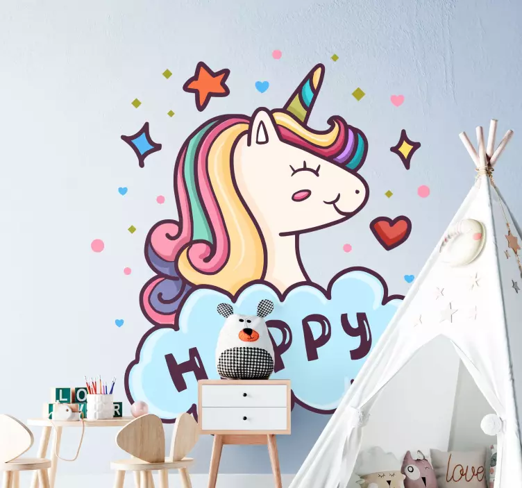 Wandtattoo Kinderzimmer glückliche einhornillustration - TenStickers