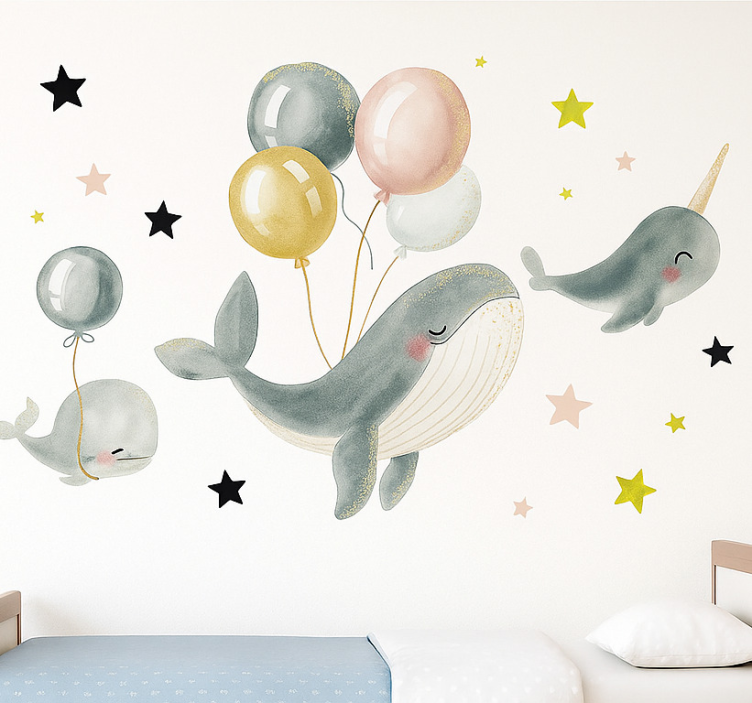 Wandtattoo Kinderzimmer glückliche wale mit luftballons - TenStickers