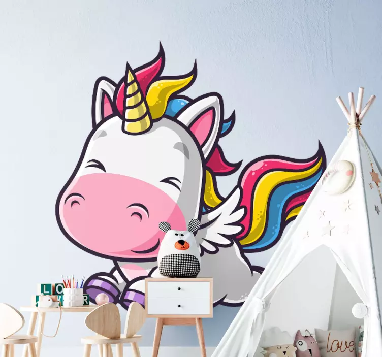Wandtattoo Kinderzimmer glückliches fliegendes einhorn - TenStickers
