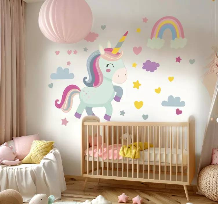 Wandtattoo Kinderzimmer glückliches Einhorn - TenStickers