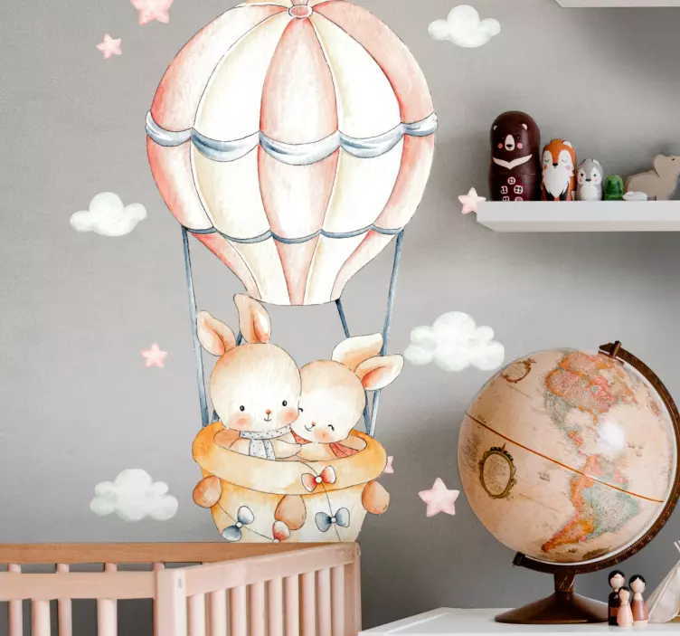 Wandtattoo Kinderzimmer hase heißluftballon - TenStickers