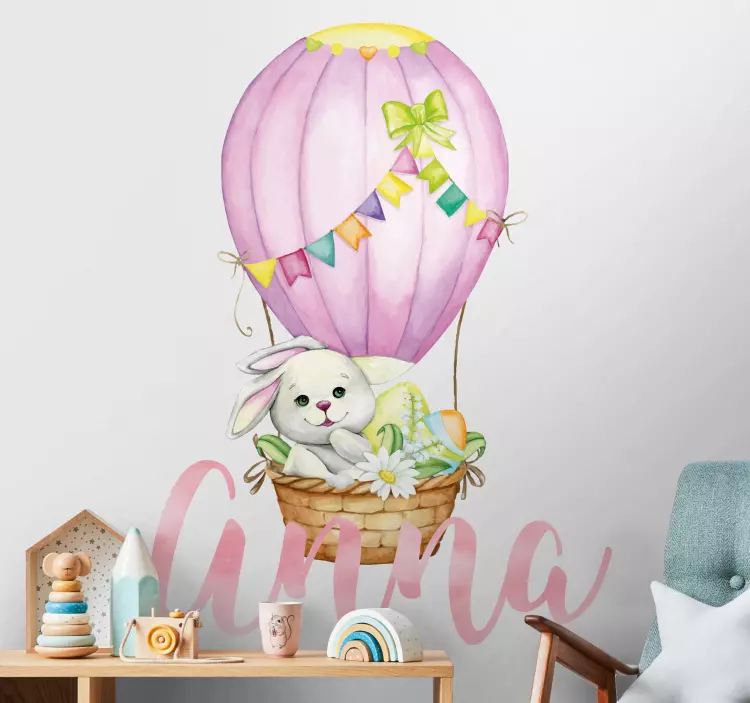 Wandtattoo Kinderzimmer weißer hase mit namen - TenStickers