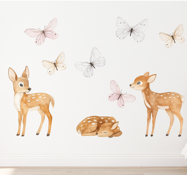 Wandtattoo Kinderzimmer kleine rehe mit schmetterlingen - TenStickers