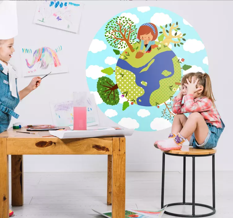 Wandtattoo Kinderzimmer Mädchen auf Welt - TenStickers