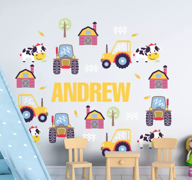 Wandtattoo kinderzimmer mit bauernhof-thema personalisiert - TenStickers