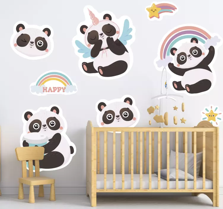 Wandtattoo kinderzimmer mit charmanten panda-figuren - TenStickers