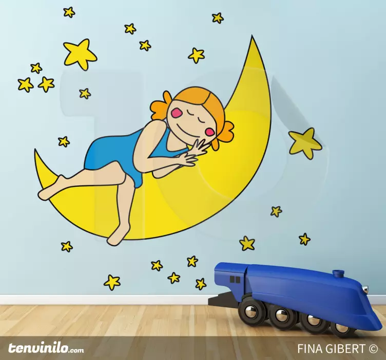 Wandtattoo Kinderzimmer schlafendes mädchen auf dem mond - TenStickers