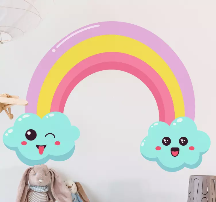Wandtattoo kinderzimmer süße wolken regenbogen - TenStickers