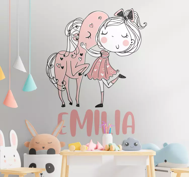 Wandtattoo Kinderzimmer mädchen mit pony und namen - TenStickers