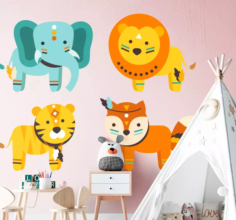 Wandtattoo Kinderzimmer ethnische tierfiguren - TenStickers