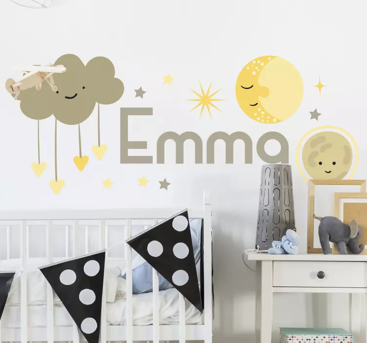 Wandtattoo Kinderzimmer wolken und himmelskörper - TenStickers