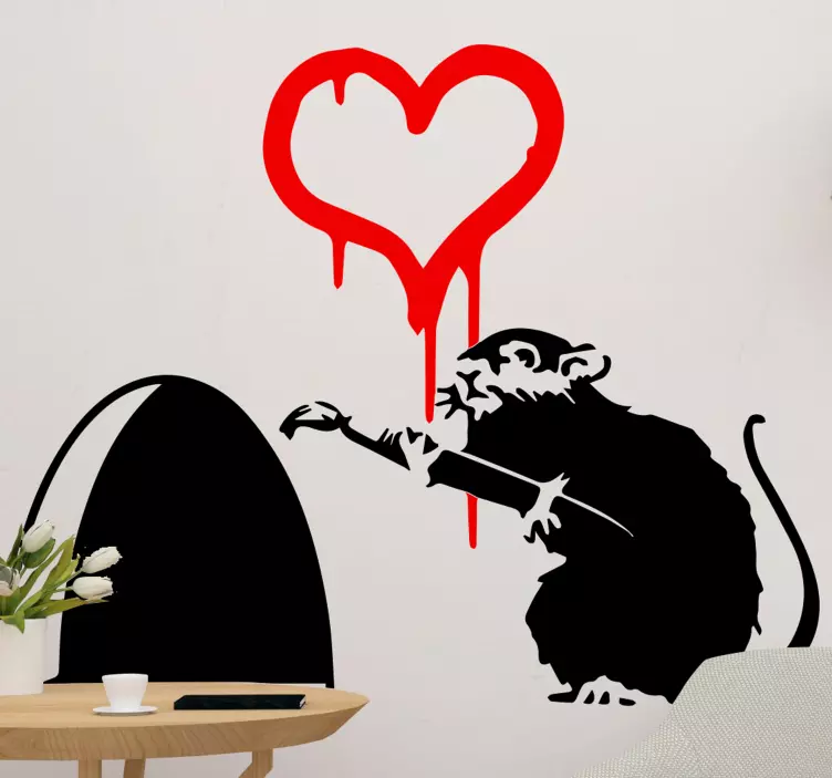 Banksy Wandtattoo Ratte mit gemaltem Herz - TenStickers