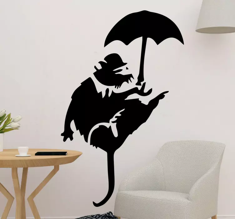 Banksy Wandtattoo Ratte mit Regenschirm - TenStickers