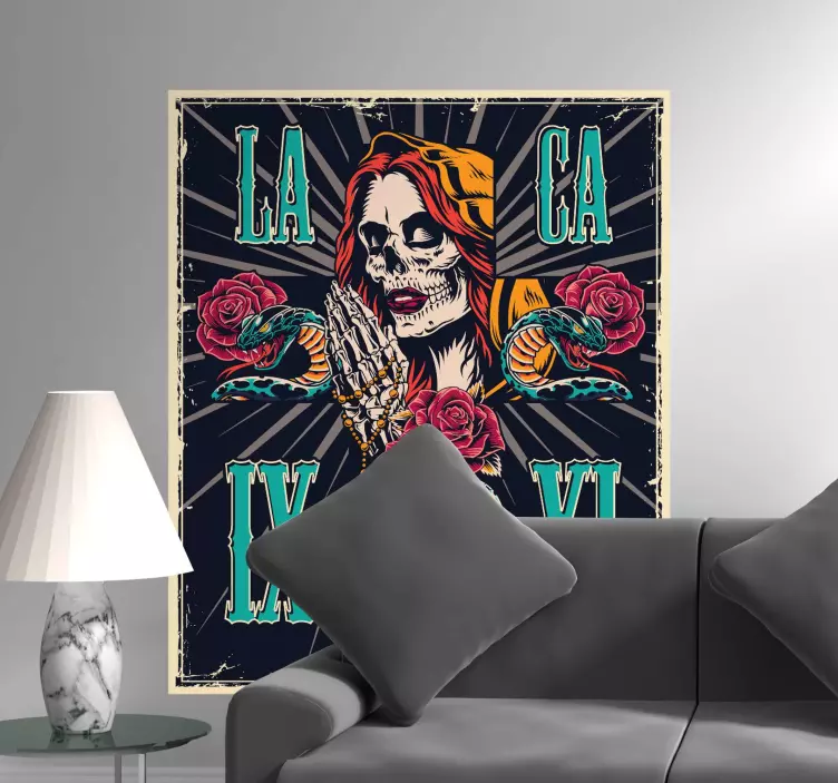 Wandtattoo Menschen totenkopf frau rosen - TenStickers