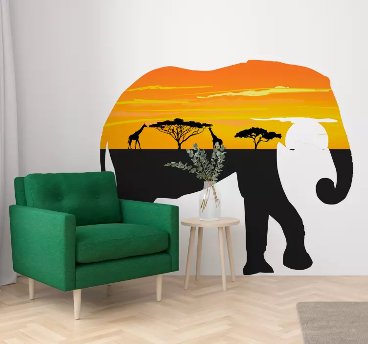 Wandtattoo Natur elefant sonnenuntergang silhouette - TenStickers