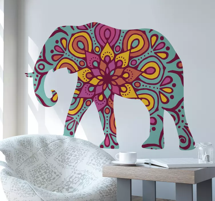 Wandtattoo Ornament bunte elefantensilhouette - TenStickers