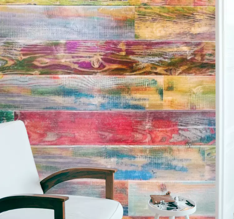 Wandtattoo Schlafzimmer bunte holzstreifen - TenStickers