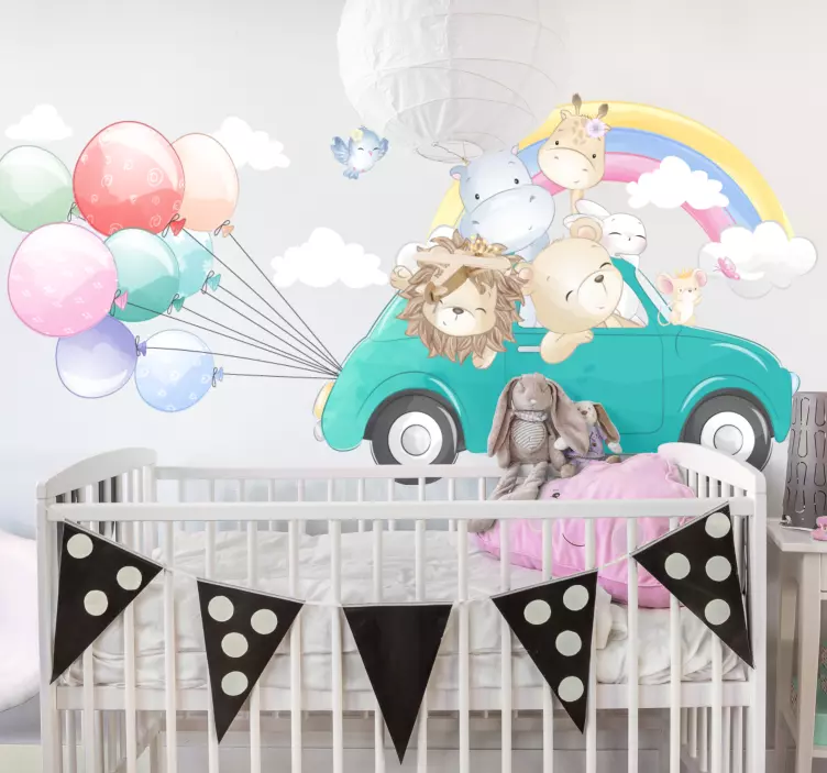 Wandtattoo Kinderzimmer tier-abenteuer-auto - TenStickers
