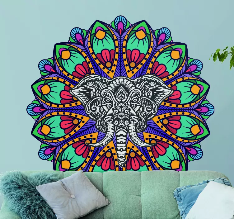 Wandtattoo ornament vibrantes elefanten mandala - TenStickers