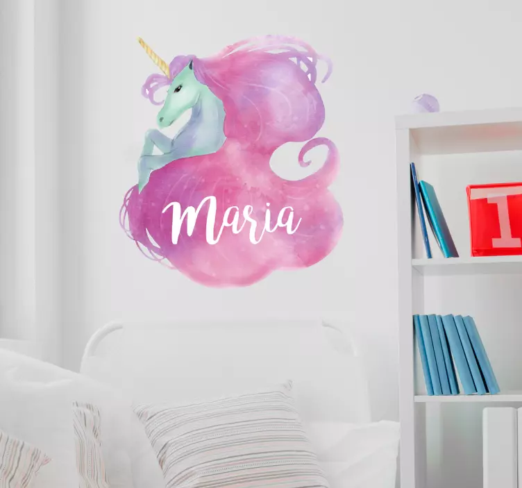 Wandtattoo personalisierbares Einhorn Aquarell - TenStickers
