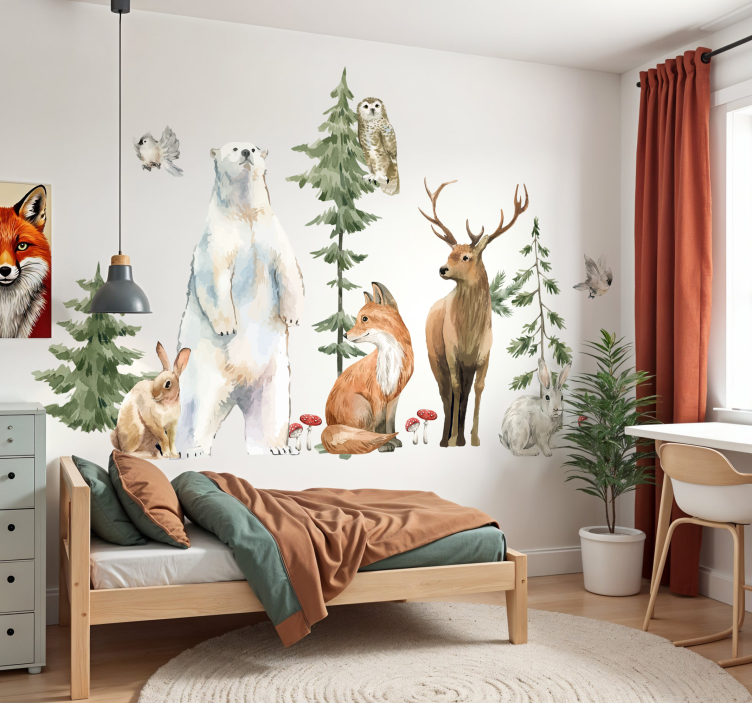 Wandtattoo Kinderzimmer Baum mit realistischer Wald - TenStickers