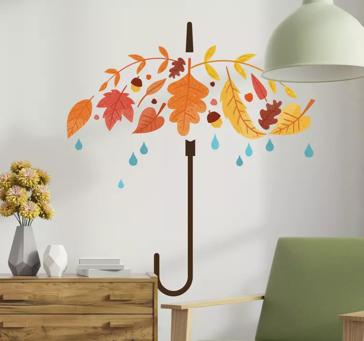 Wandtattoo Pflanzen Regenschirm Herbst Design - TenStickers