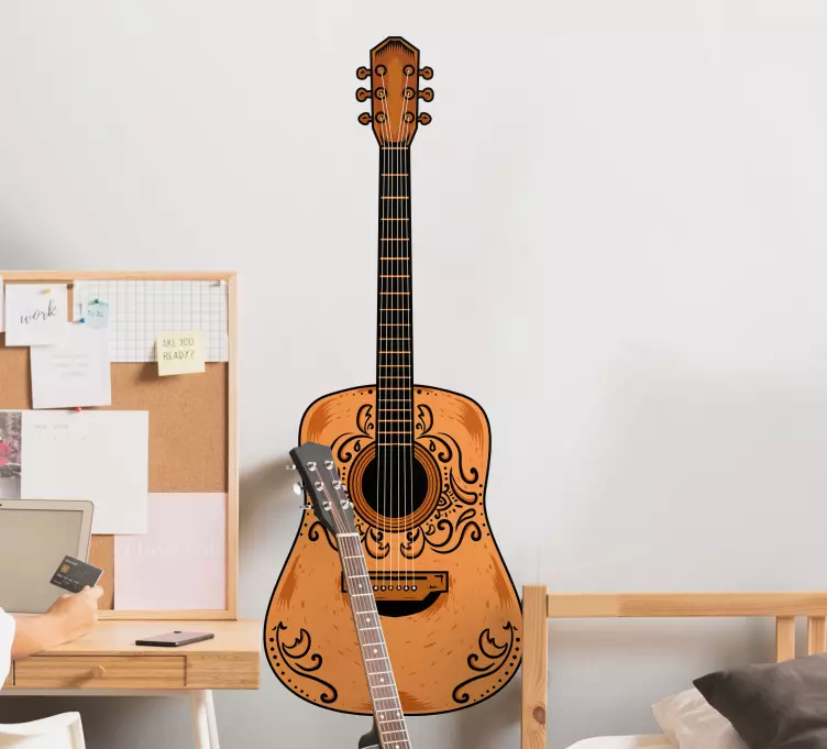 Wandtattoo Schlafzimmer Gitarre orange - TenStickers