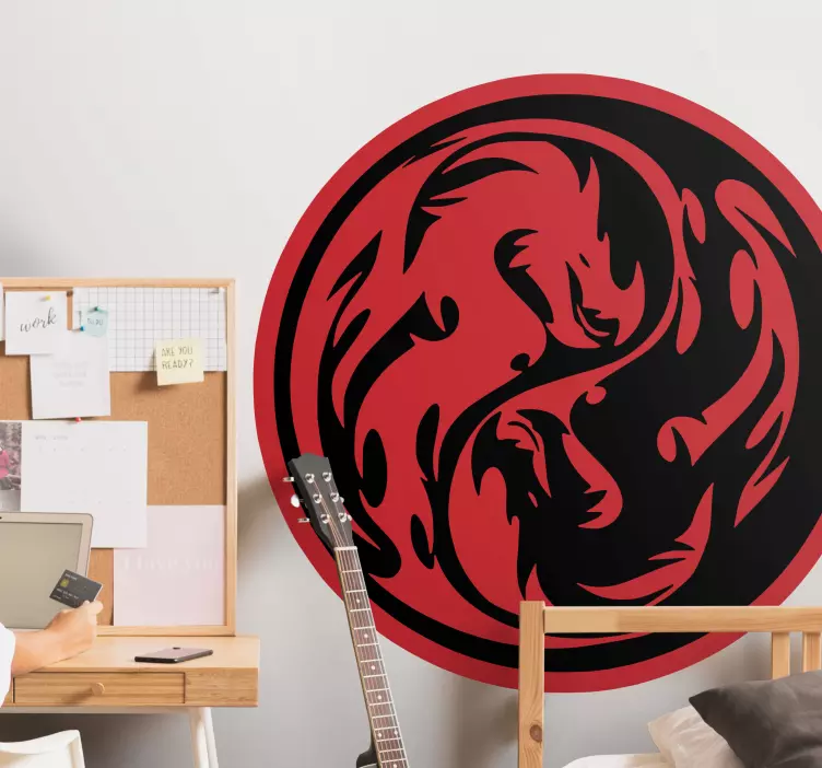 Aufkleber für die Wand Schwarzer und roter drache yin yang - TenStickers