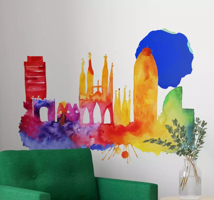Wandtattoo Skyline Barcelona bei Nacht - TenStickers
