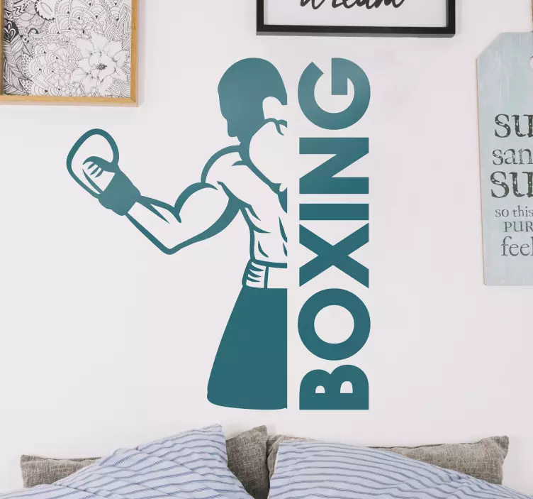 Sport Aufkleber Boxfigur und Boxing Text - TenStickers
