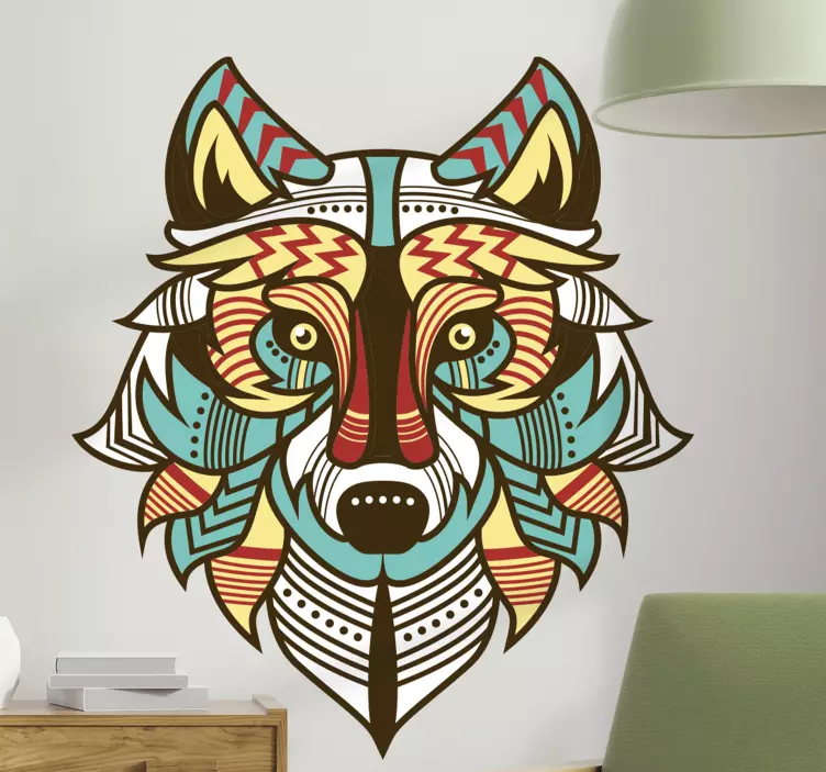 Wandtattoo tier buntes wolfskopf design - TenStickers
