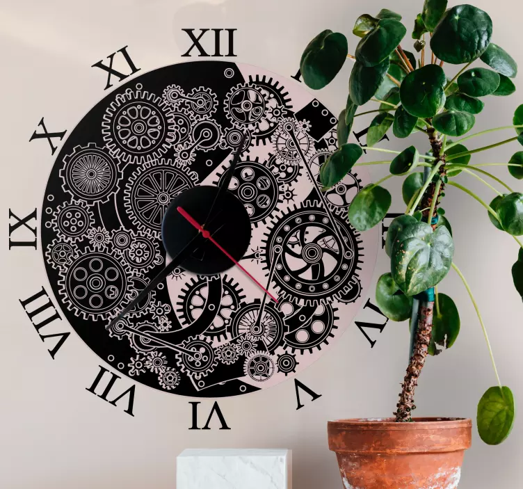 Wandtattoo Uhr zahnräder schwarzes design - TenStickers