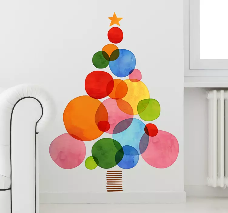 Wandtattoo Weihnachtsbaum bunte Kugeln - TenStickers