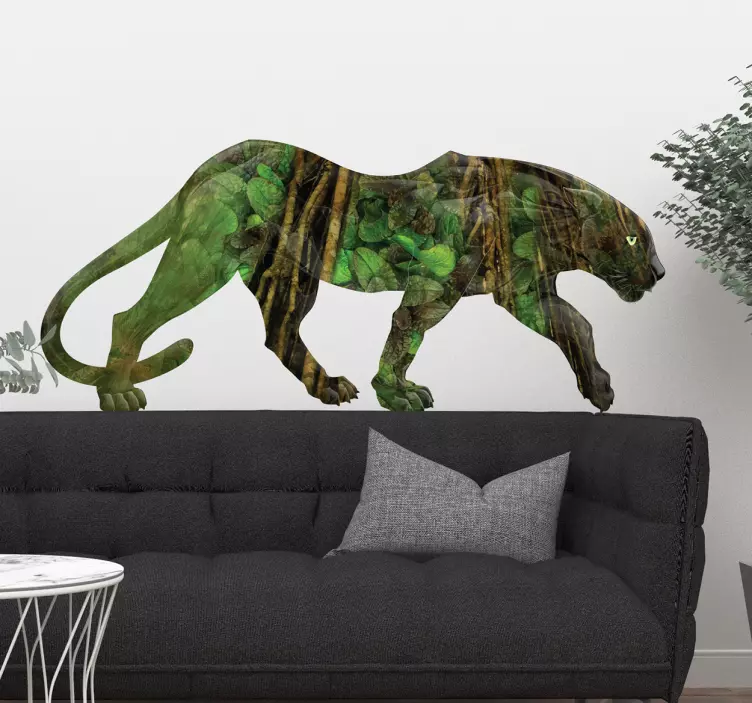 Wandsticker Waldtier Panther mit Dschungelprint - TenStickers