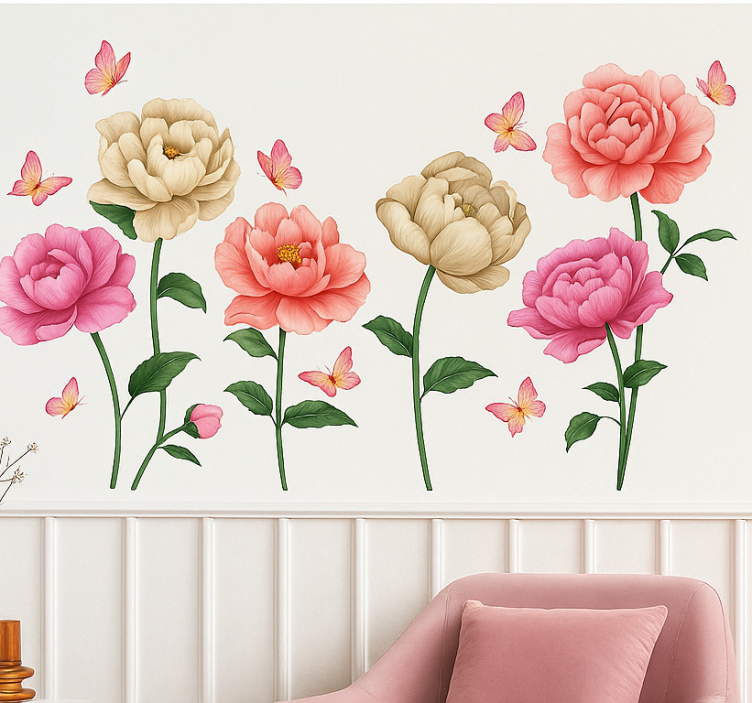 Wandtattoo Wohnzimmer bunte blumen und schmetterlinge - TenStickers