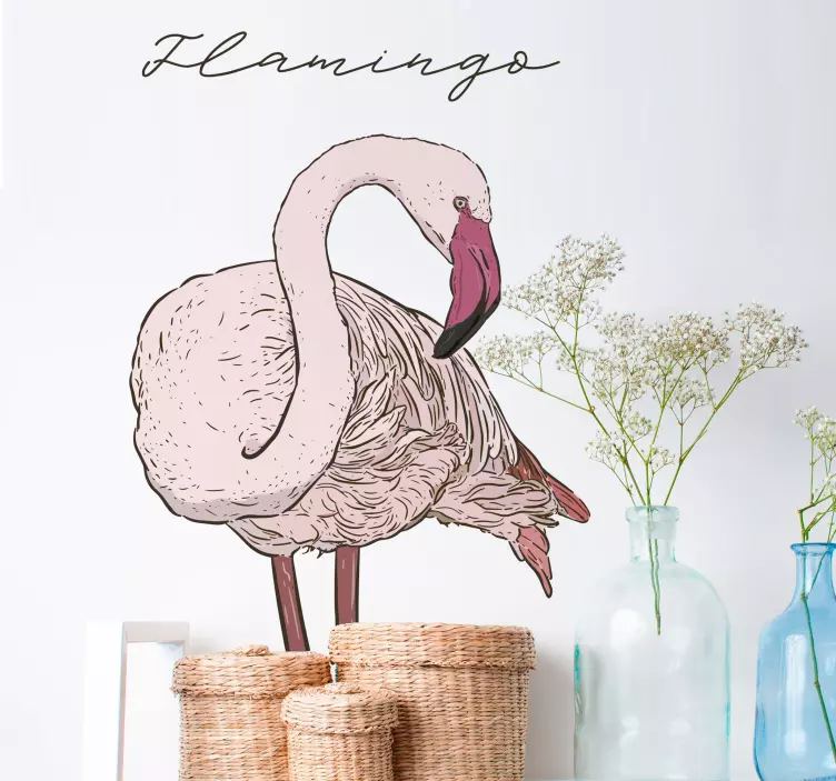 Wandtattoo Wohnzimmer Flamingo Zeichnung detail - TenStickers