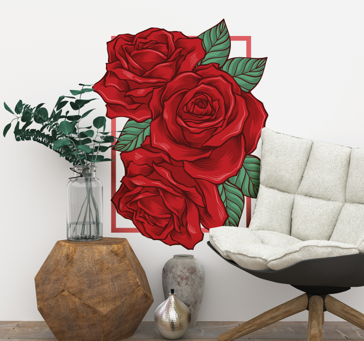 Wandtattoo Wohnzimmer Rosen Zeichnung - TenStickers
