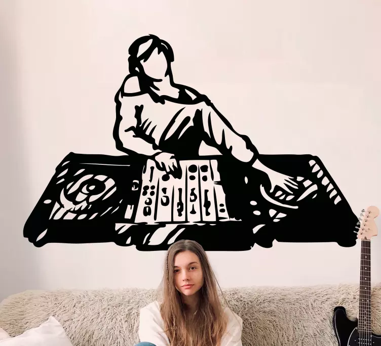 Wandtattoo Jugendzimmer Handgezeichneter dj, der musik spielt - TenStickers