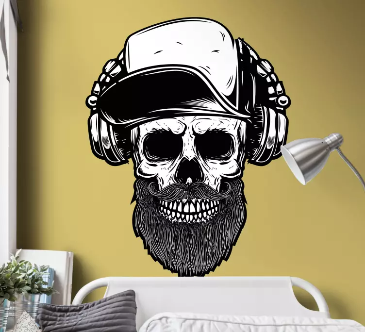Wandtattoo Jugendzimmer Totenkopf mit kopfhörern - TenStickers