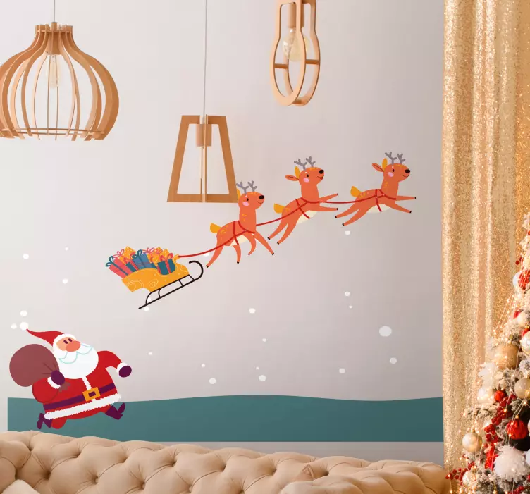 Weihnachtssticker weihnachtsmann-schlitten-szene - TenStickers