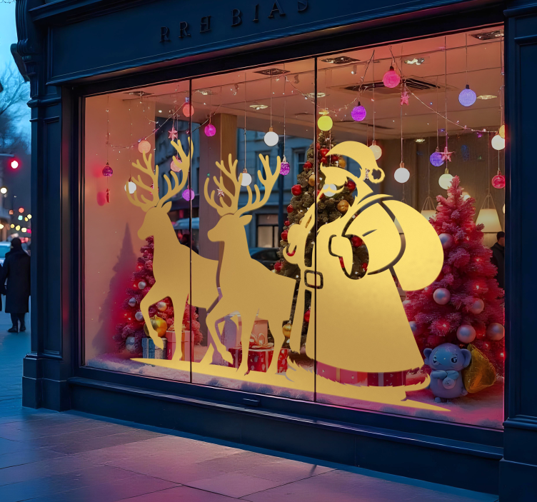 Schaufensteraufkleber Weihnachten Weihnachtsmann mit Tieren - TenStickers