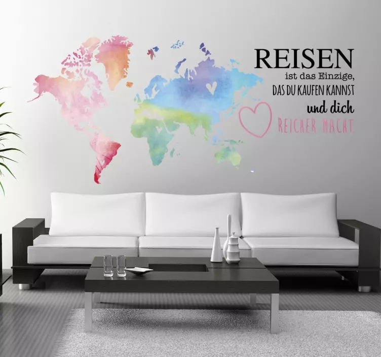 Weltkarte Reisen Text Sticker - TenStickers