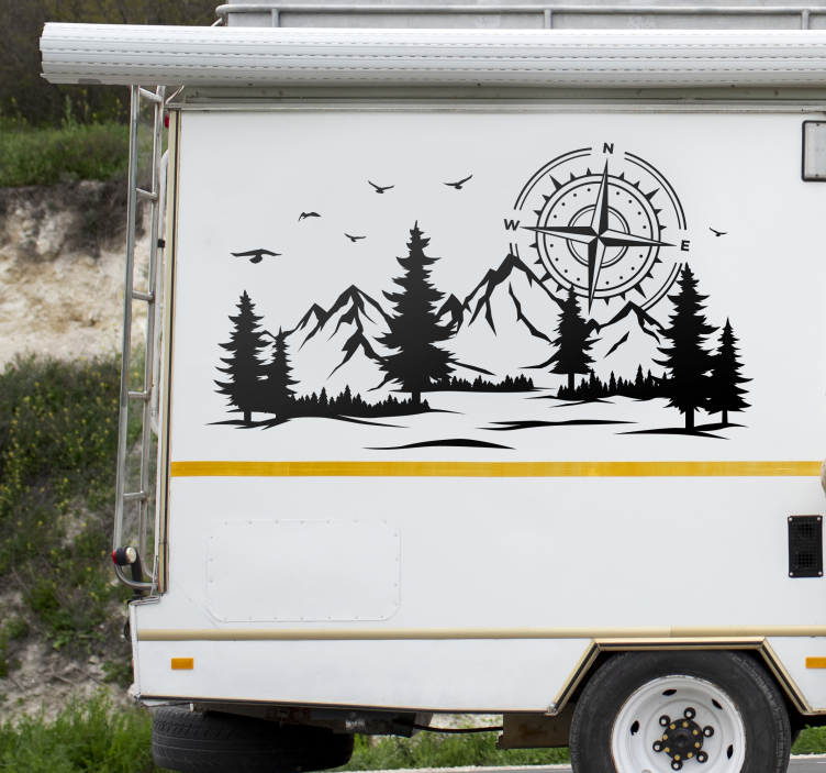 Wohnmobil Kompass Design Wandtattoo Berge - TenStickers