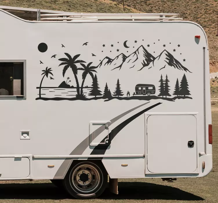 Strand und Berge Wohnmobil Wandtattoo Berge - TenStickers
